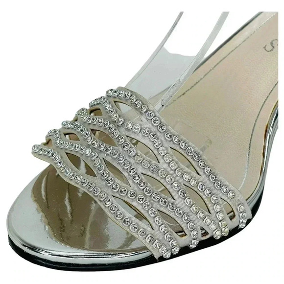 Caparros Womens Heels 7.5M Quirin Silver Faux Leather Rhinestone Slingback - Picture 8 of 12